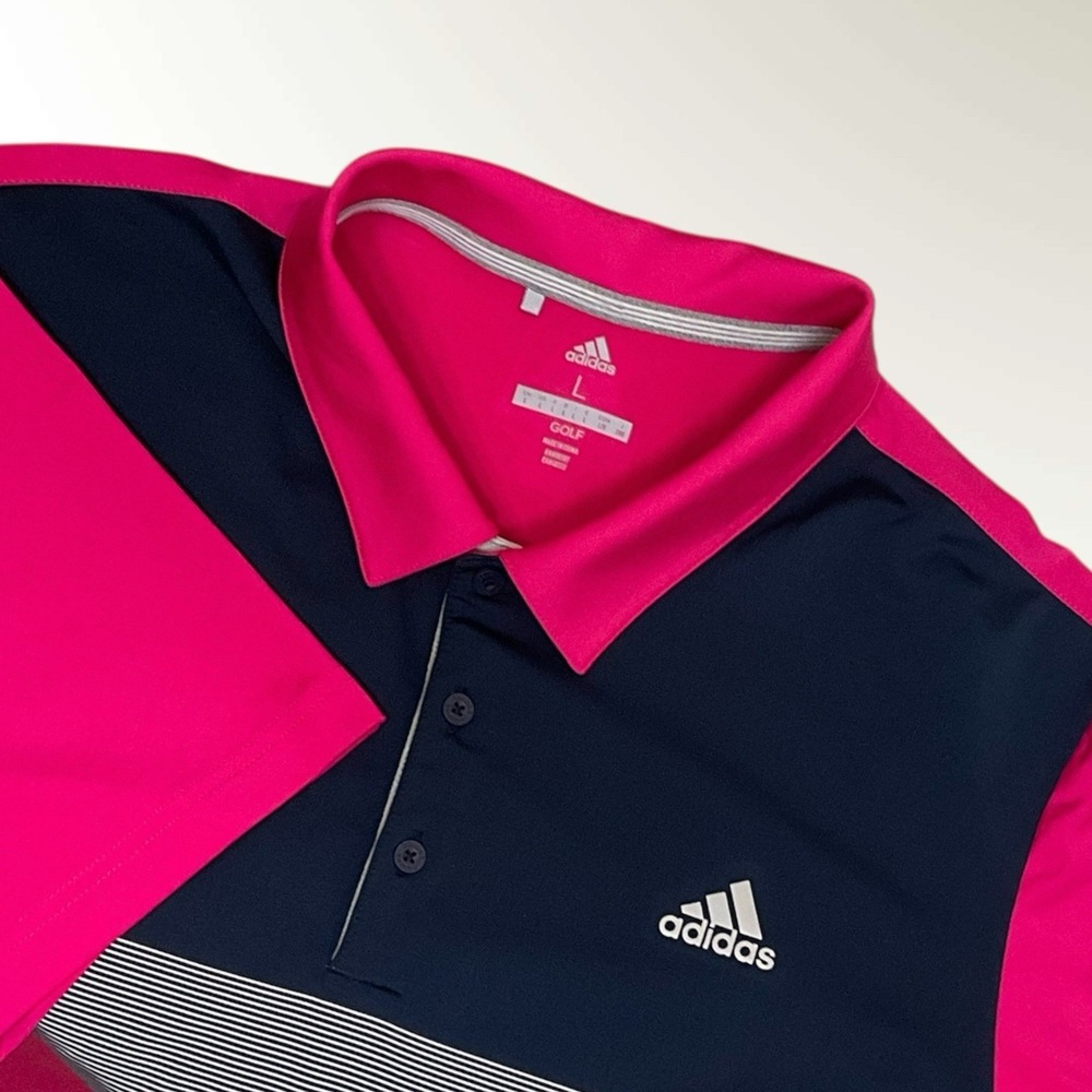 Adidas Ultimate Gradient Golf Polo Shirt Mens Size Large Pink/Navy Short Sleeve
